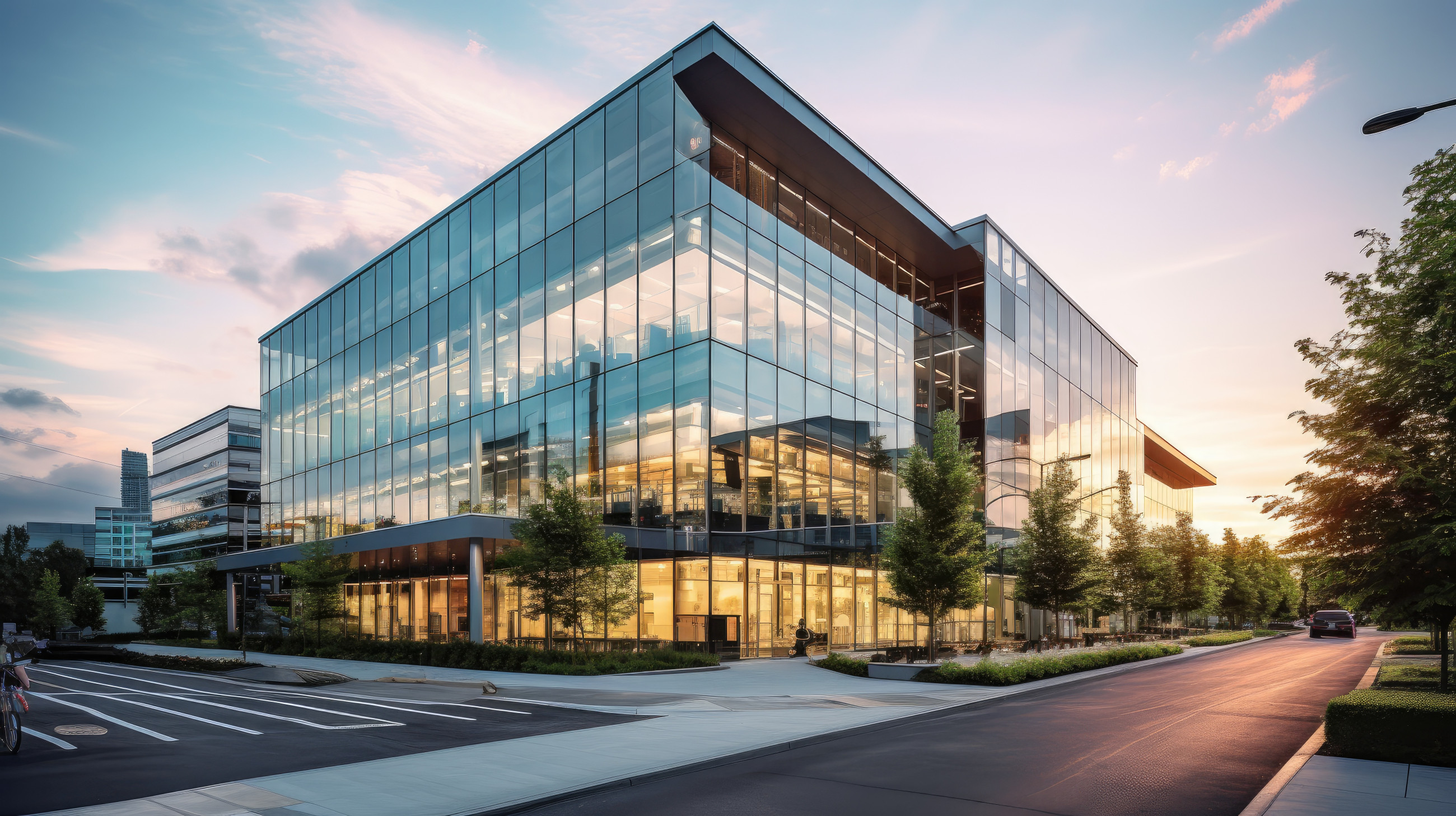 Metro Glass in a modern commercial building, reflecting the city skyline.