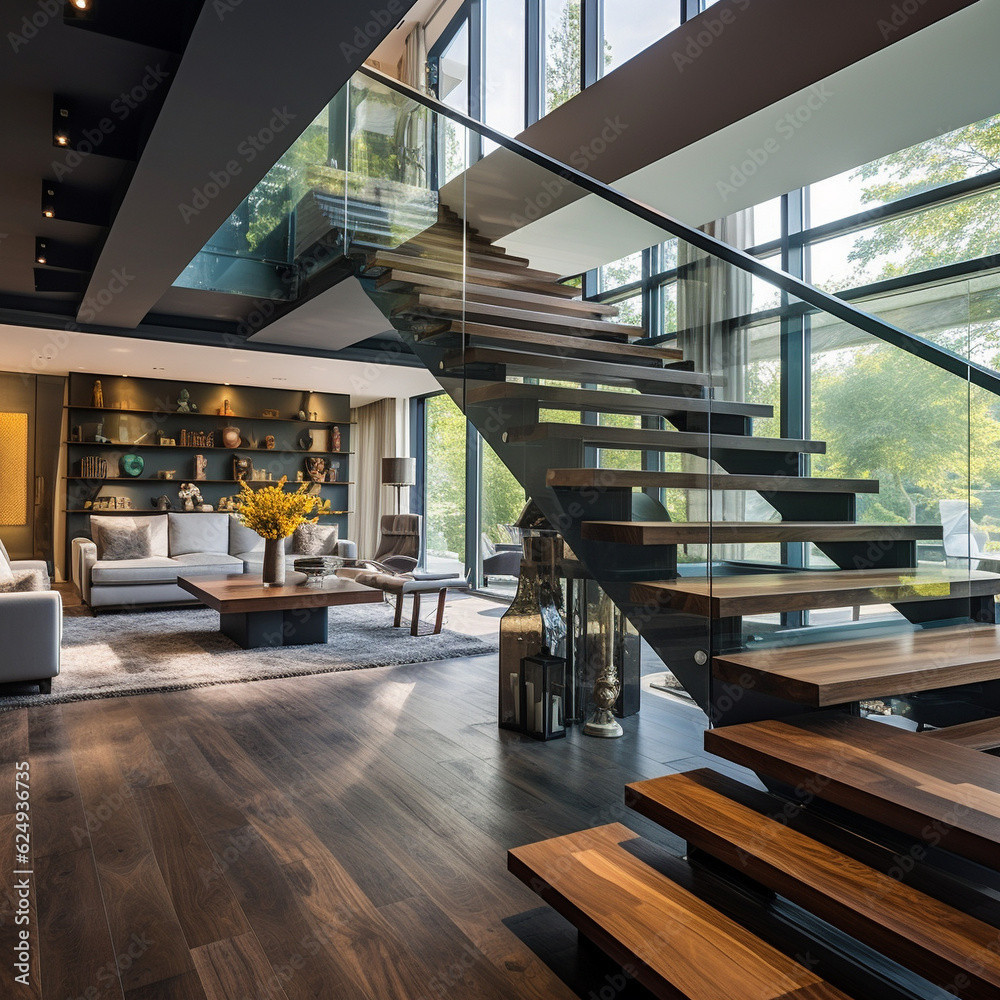 Timber-floored house with a glass balustrade enclosing a stylish living suite