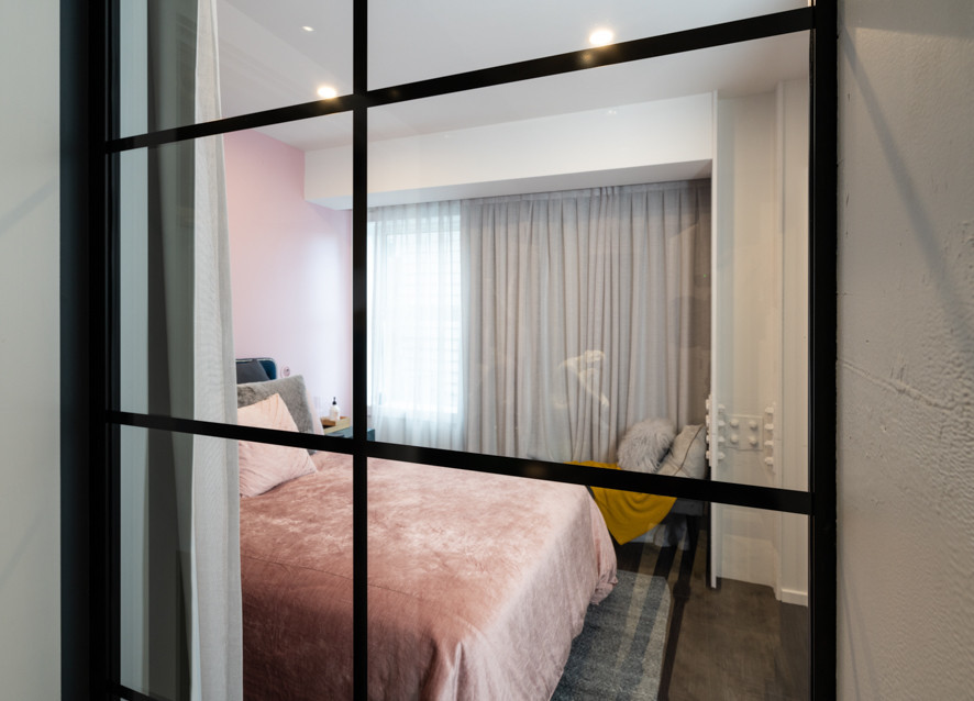 Glass window partition into bedroom