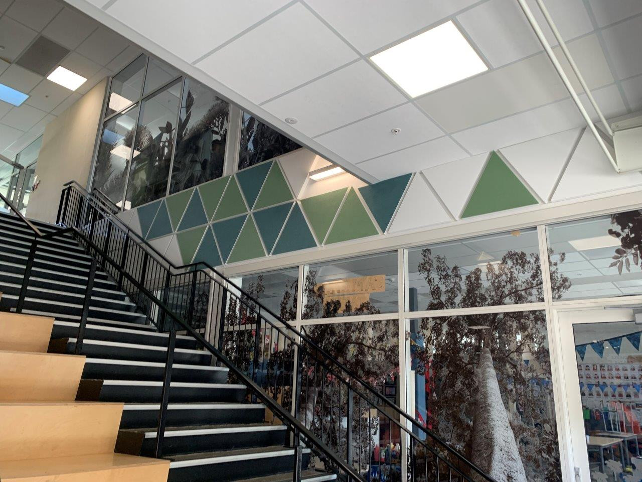 Balmoral School showcases beautiful glass panels with vibrant colors and detailed designs