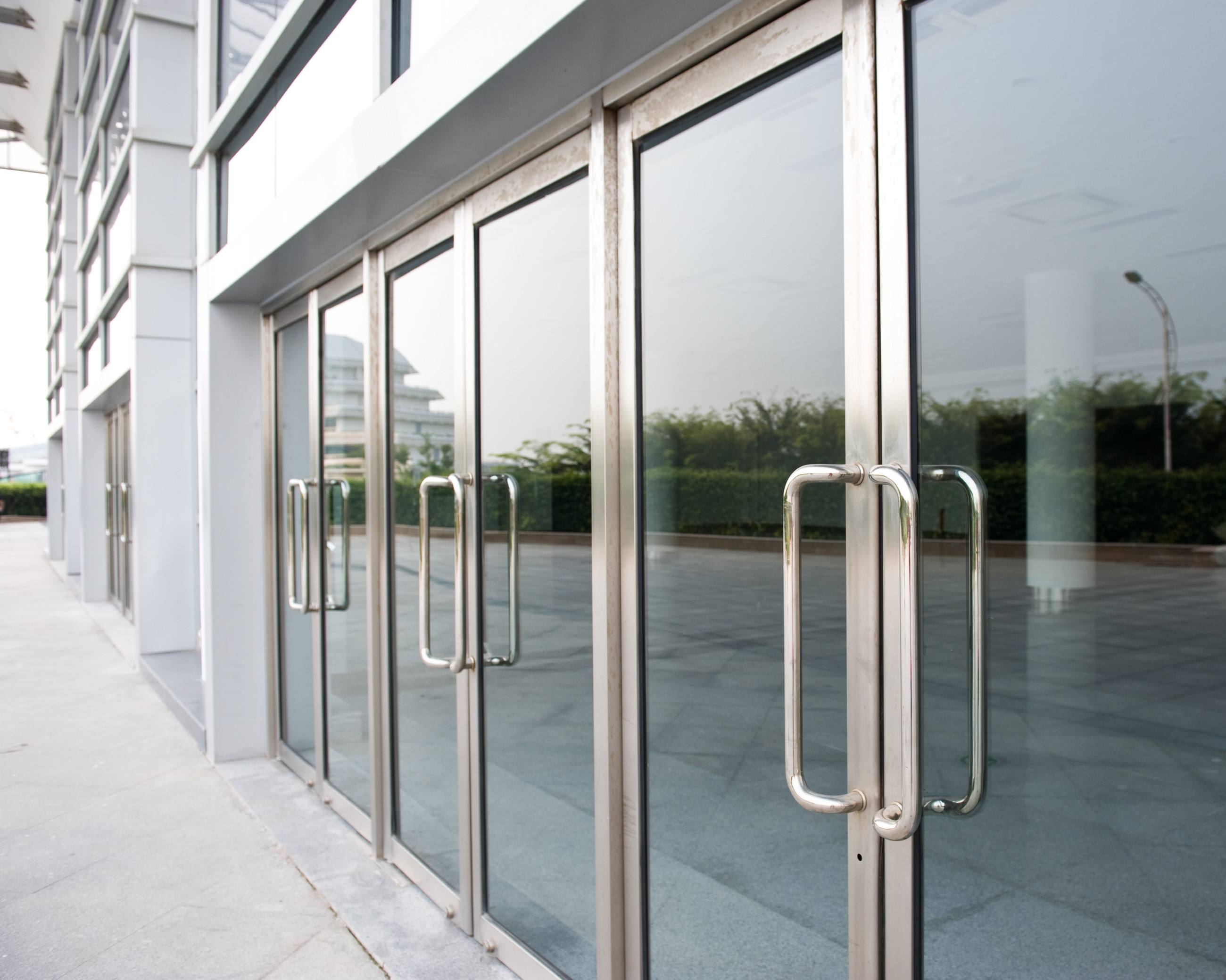 Commercial-grade safety glass on glass doors