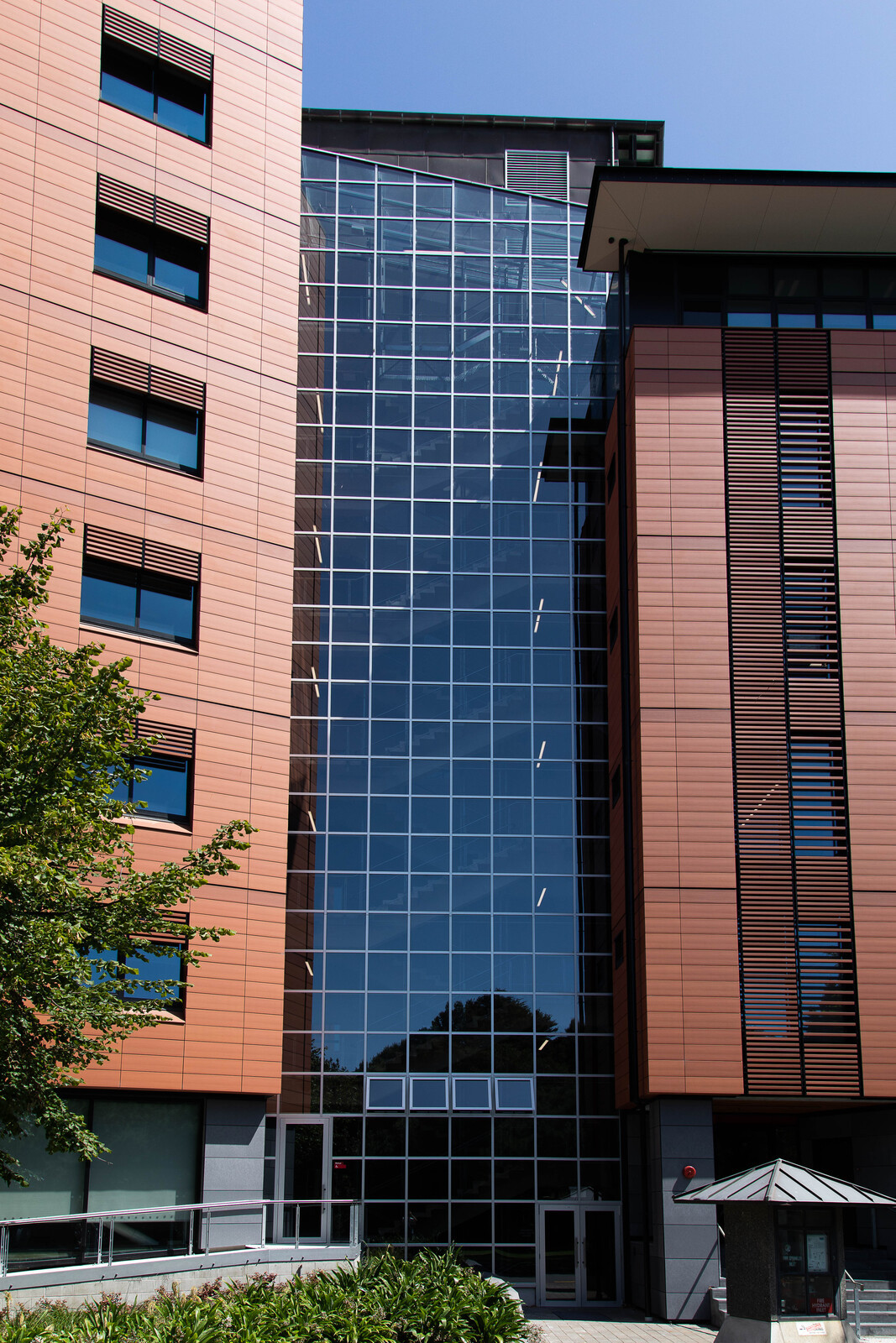 "Urban educational facility with expansive glass windows