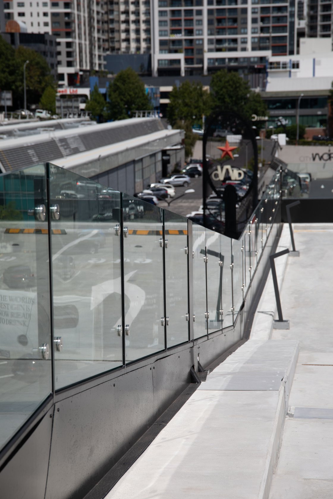 frameless glass safety balustrades, overlooking the city