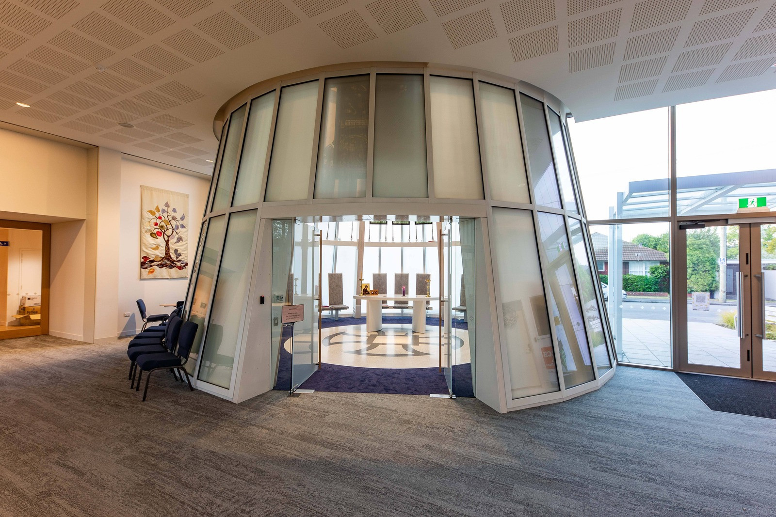 Souls Church interior with metro glass