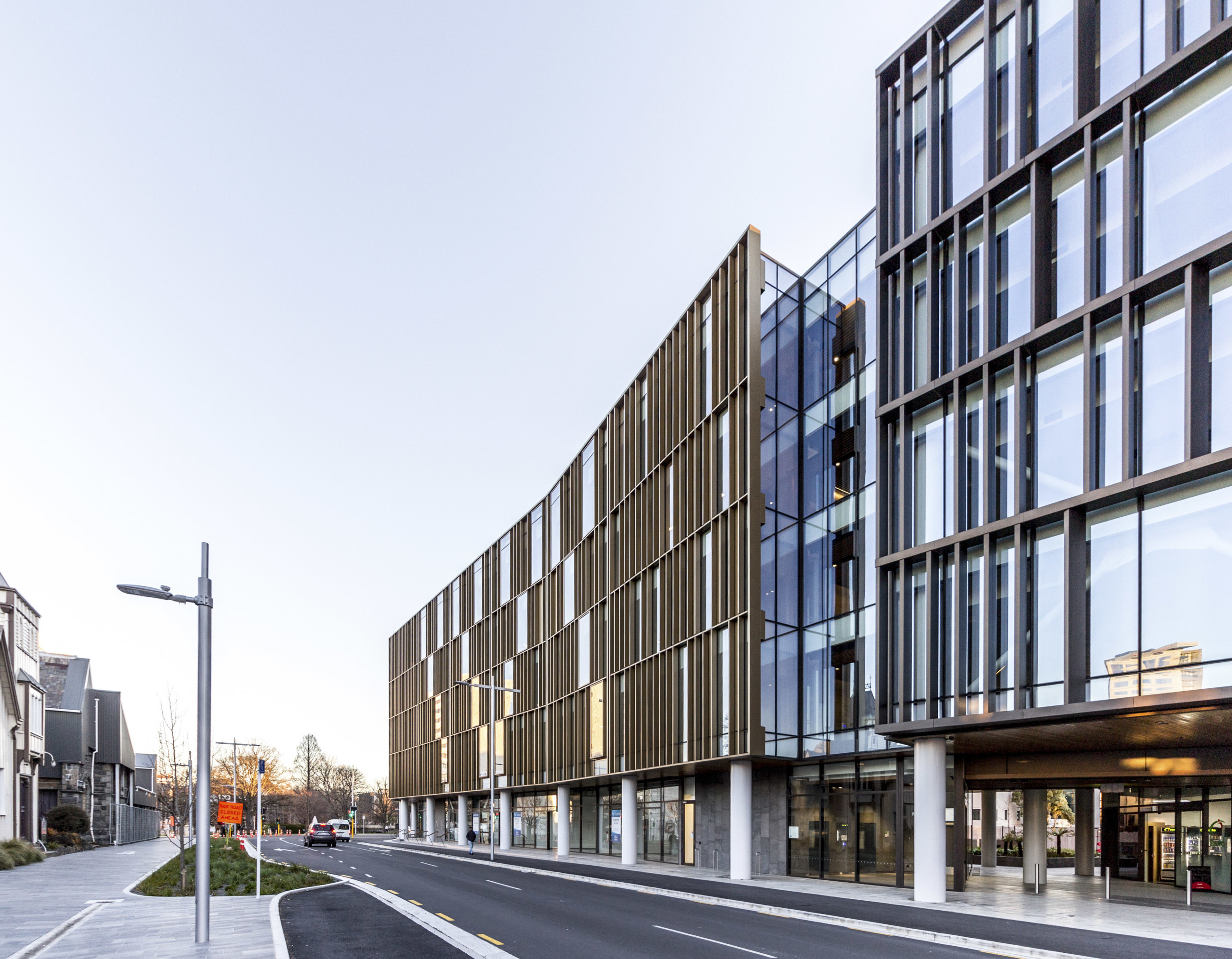 Street view of Awly Building in Christchurch featuring glass from metro glass