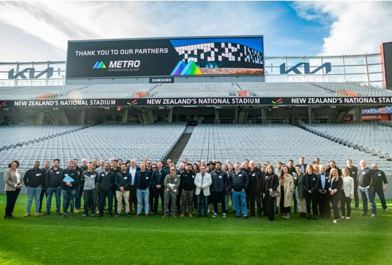 Metro Glass team on Eden Park on the pitch